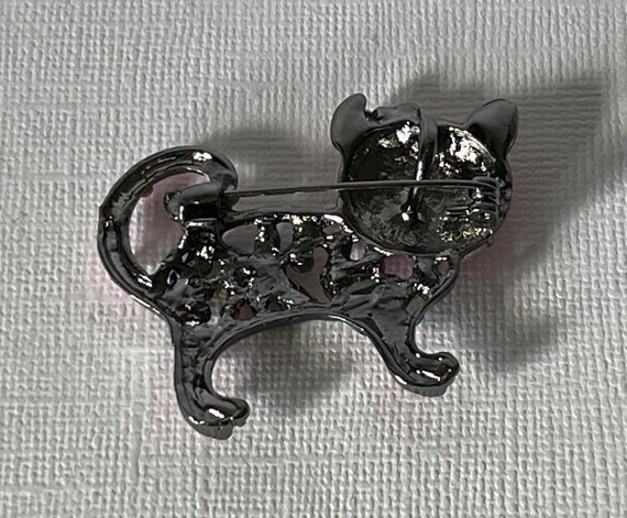 Pink cat brooch, rhinestone cat pin, boho cat pin… - image 5