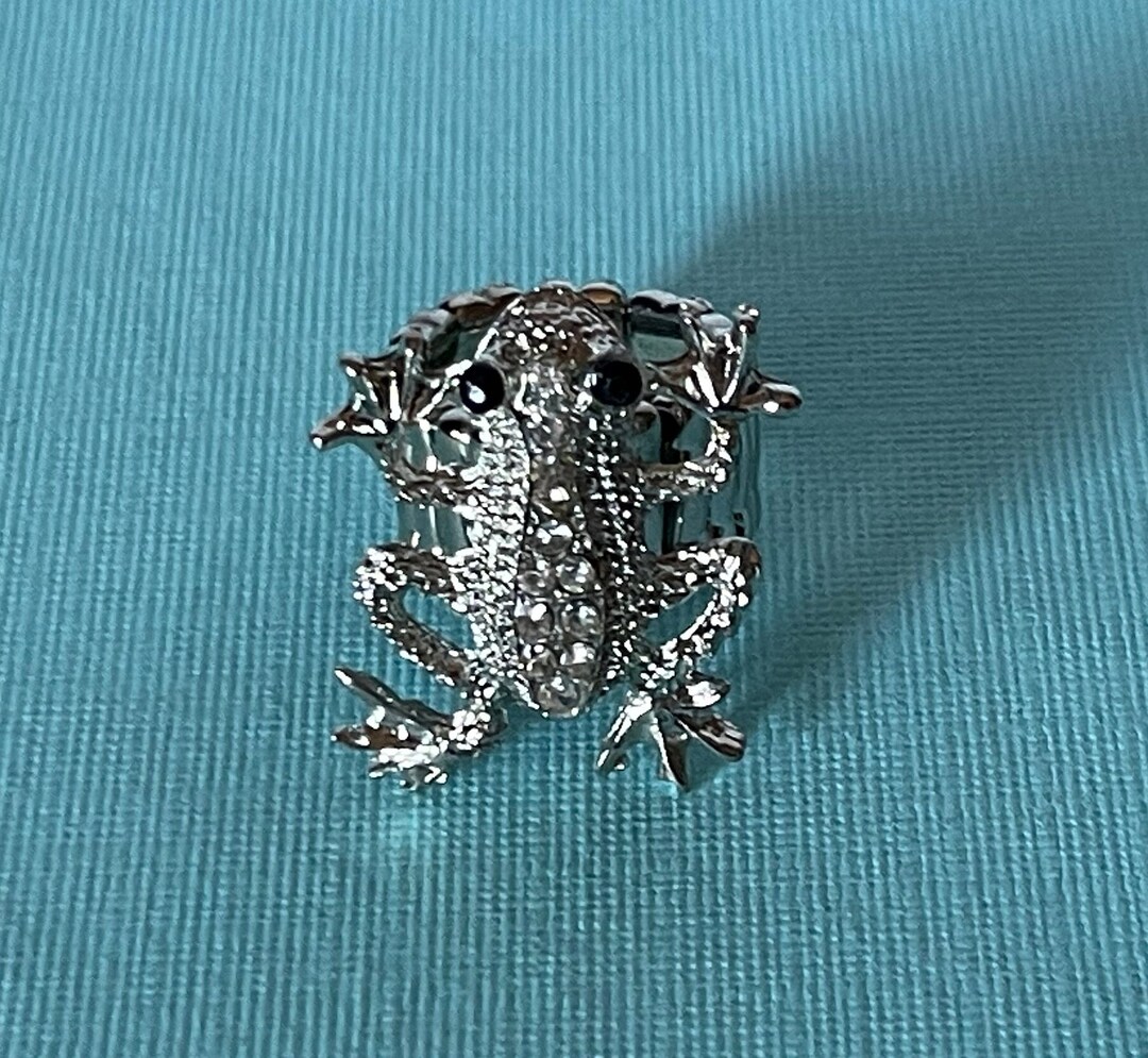 Frog Ringer Rhinestone Frog Ring, Stretch Frog Ring, Silver Frog Ring, Frog Jewelry ...