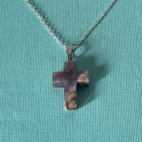 Amethyst cross necklace, cross jewelry, purple cross necklace, stone cross necklace, natural jewelry, religious jewelry, Christian jewelry
