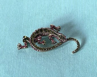 Rhinestone lizard brooch, pink lizard, silver lizard brooch, gecko brooch, rhinestone gecko pin, lizard jewelry, reptile pin, green lizard
