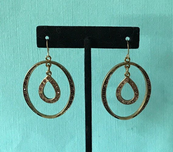 Vintage hoop earrings, purple rhinestone hoop ear… - image 5