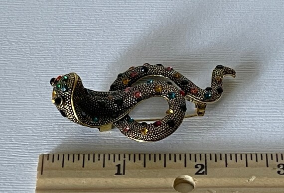 Rhinestone snake brooch, cobra brooch, gold snake… - image 5