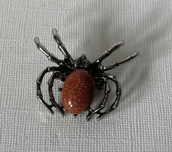 Gold sand stone spider brooch, Halloween spider p… - image 3