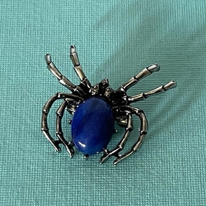 Lapis spider brooch, wedding spider brooch, something blue, Halloween spider pin, tarantula spider brooch, lucky spider pin, spider jewelry