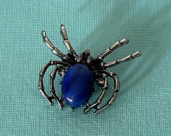 Lapis spider brooch, wedding spider brooch, something blue, Halloween spider pin, tarantula spider brooch, lucky spider pin, spider jewelry