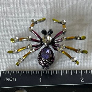 Rhinestone spider brooch, purple spider pin, yellow spider brooch, spider jewelry, tarantula, Halloween spider pin, insect image 5