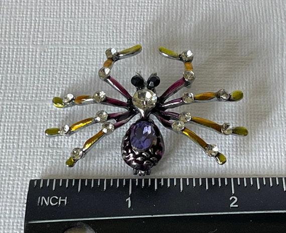 Rhinestone spider brooch, purple spider pin, yell… - image 5