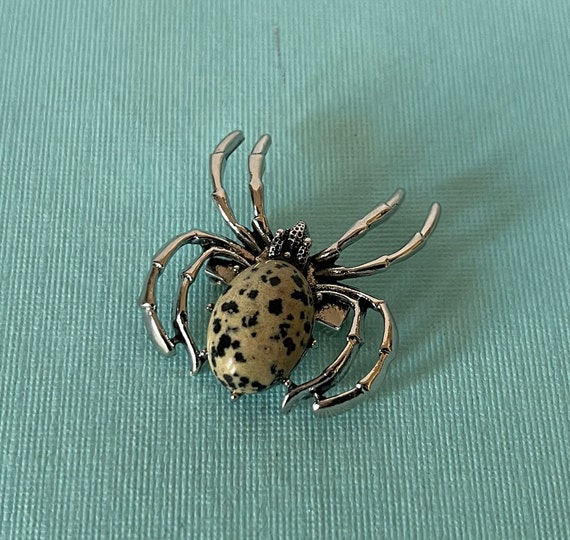 Dalmatian jasper spider brooch, tarantula brooch, 