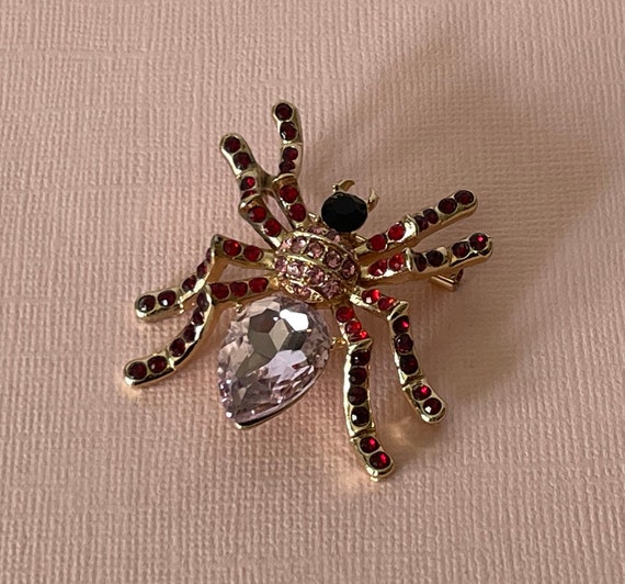 Rhinestone spider brooch, wedding spider pin, pink