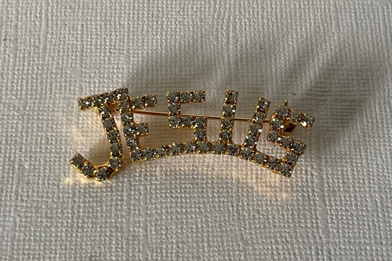 Vintage Jesus brooch, Jesus pin, rhinestone Jesus… - image 4