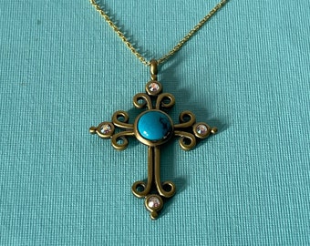 Vintage cross necklace, rhinestone cross necklace,