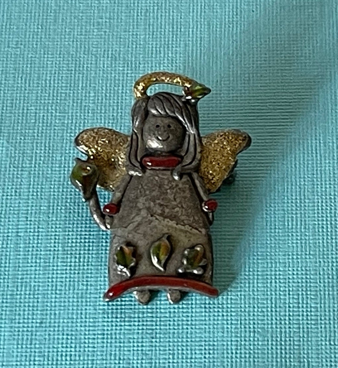 Ruby Angel Pin Vintage Angel Brooch, Pewter Angel Pin, Christmas Angel Pin, Guardian ...