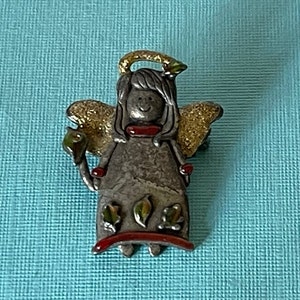 Vintage angel brooch, pewter angel pin, Christmas angel pin, guardian angel angel with halo pin, angel jewelry, religious jewelry, angels