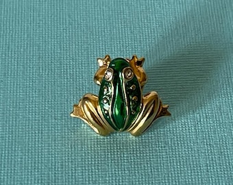 Vintage frog lapel pin rhinestone frog lapel pin, frog jewelry, frog tie tack, rhinestone eye frog pin, frog brooch, frog hat pin, AVON