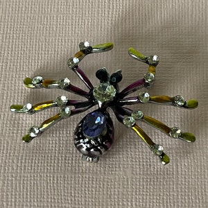 Rhinestone spider brooch, purple spider pin, yellow spider brooch, spider jewelry, tarantula, Halloween spider pin, insect image 3