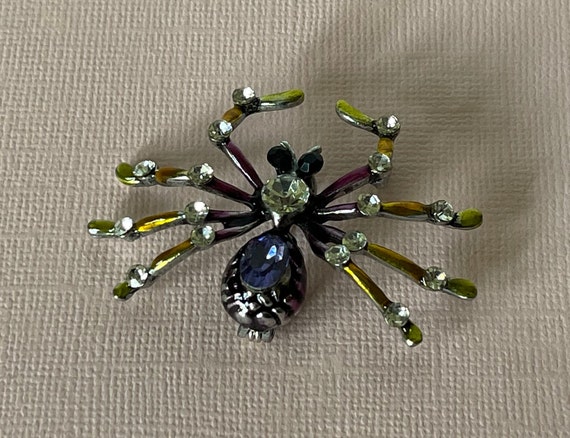 Rhinestone spider brooch, purple spider pin, yell… - image 3