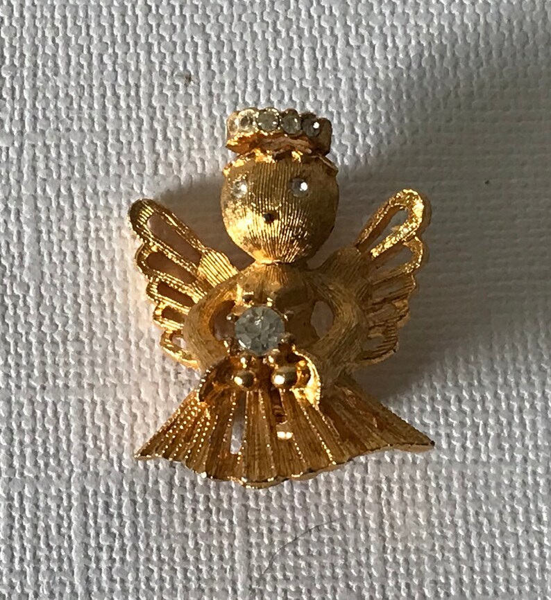 Vintage Angel Brooch Rhinestone Angel Pin Angel With Halo Etsy
