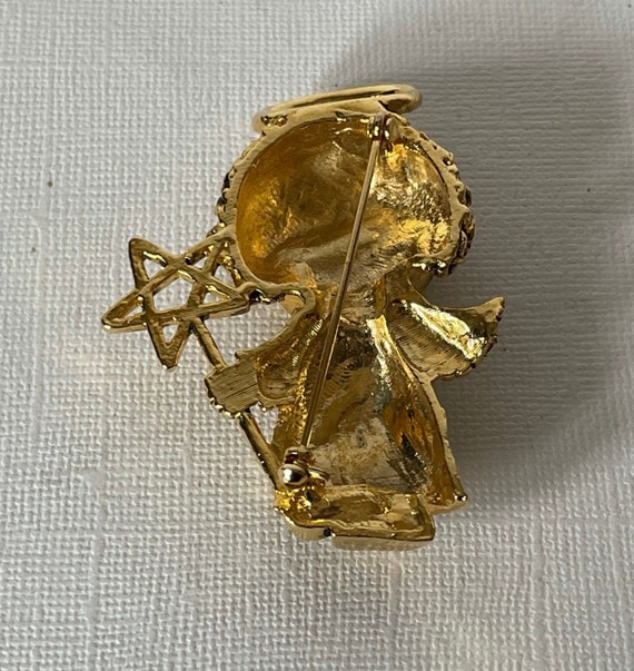 Vintage angel brooch, angel jewelry, gold angel pin, … Gem
