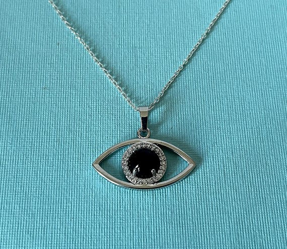 Evil eye necklace, rhinestone evil eye necklace, black eye neckace, evil eye protection, third eye necklace, evil eye jewelry, black stone