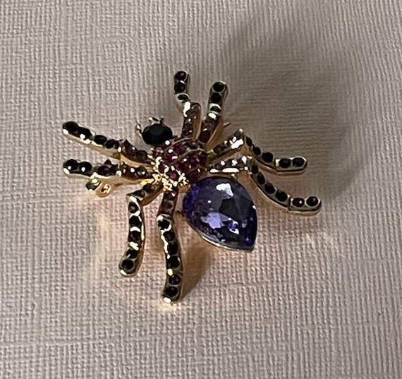 Rhinestone spider brooch, purple spider pin, spid… - image 8
