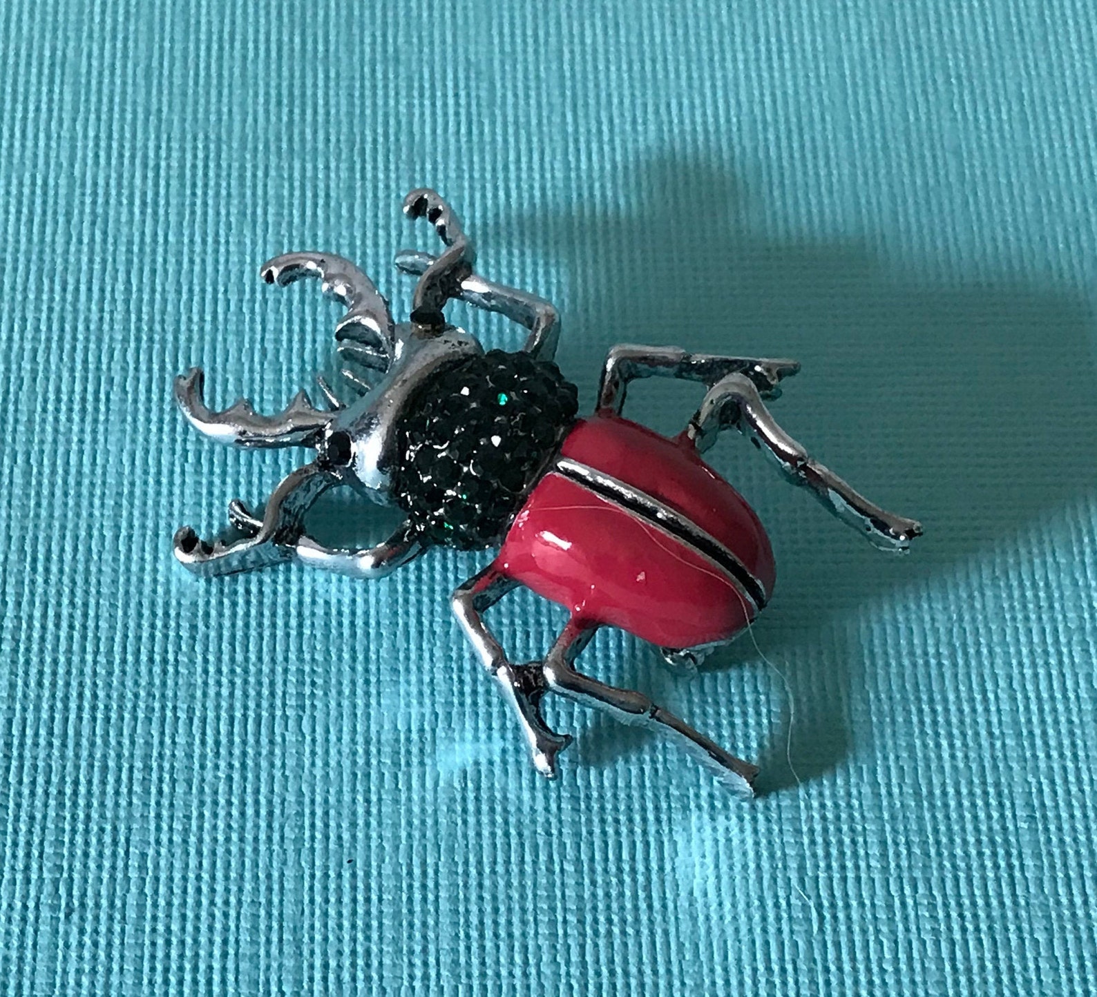 Green Rhinestone Roach Brooch Beetle Brooch Red Roach Etsy