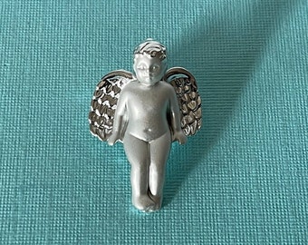 Vintage angel brooch, silver angel pin, angel jewelry, Christian jewelry, religious jewelry, guardian angel, cherub, religious gifts, angel