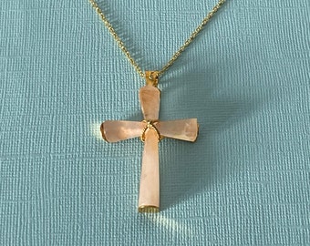 Vintage cross necklace, 20" cross necklace, Christian jewelry, religious gifts, JESUS,  gold cross necklace, peach cross necklace, cross