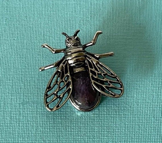 Amethyst bee brooch, amethyst fly brooch, bumble bee pin, fly in Mike Pence's hair, purple bee pin, purple fly pin, bee jewelry, fly jewelry