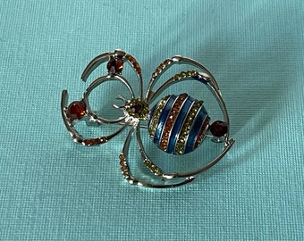 Rhinestone spider brooch, yellow spider pin, blue spider brooch, tarantula brooch, spider jewelry, wedding spider pin, lucky spider brooch