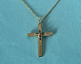 Vintage cross necklace, rhinestone cross necklace, gold cross necklace, cross jewelry, religious jewelry, Christian jewelry, gold cross