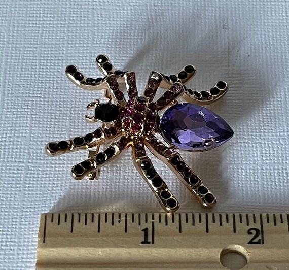 Rhinestone spider brooch, purple spider pin, spid… - image 5