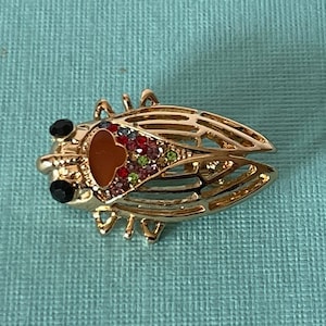 Rhinestone locust brooch, orange cicada brooch, roach brooch, gold cicada pin, rhinestone scarab brooch, multi colored locust brooch, roach