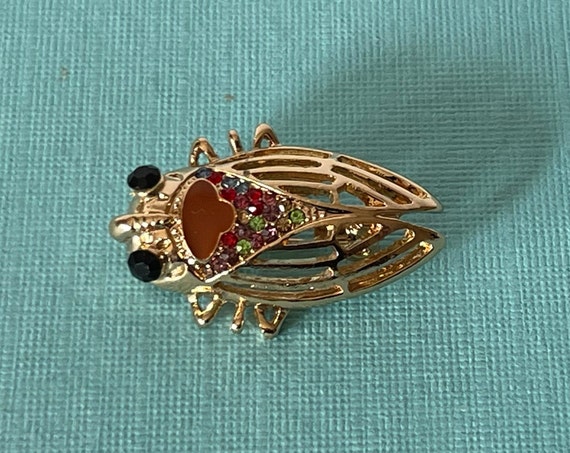Rhinestone locust brooch, orange cicada brooch, roach brooch, gold cicada pin, rhinestone scarab brooch, multi colored locust brooch, roach