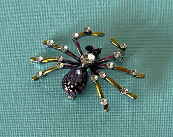 Rhinestone spider brooch, tarantula brooch, purple spider pin, yellow spider brooch, spider jewelry, tarantula pin, wedding spider, lucky