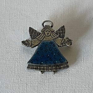 Vintage angel brooch, pewter angel pin, blue angel brooch, signed TC angel pin, angel jewelry, Christmas angel, religious jewelry, Christian image 4