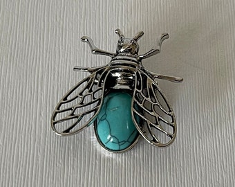 Turquoise fly brooch, insect jewelry, bee jewelry, fly pin, turquoise bumble bee brooch, bee jewelry, fly jewelry, turquoise jewelry, bee