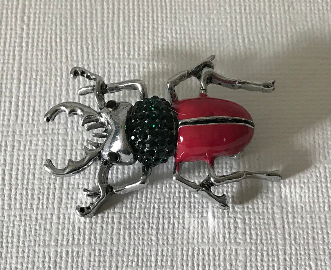 Green Rhinestone Roach Brooch Beetle Brooch Red Roach Etsy