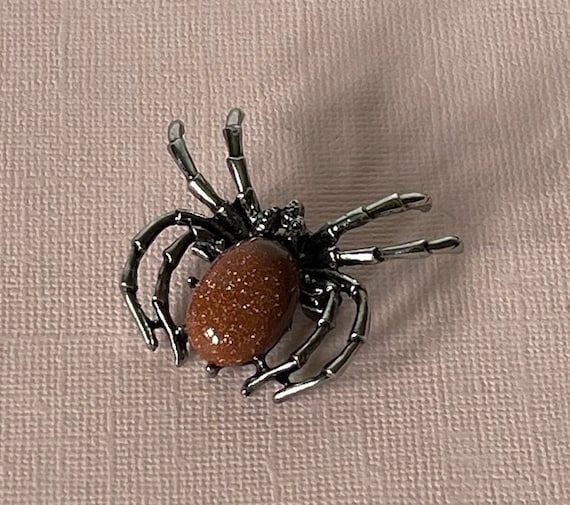 Gold sand stone spider brooch, Halloween spider p… - image 4