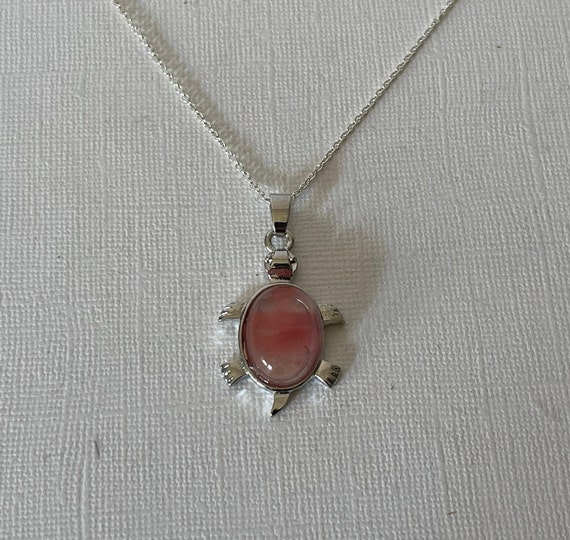 Cherry quartz turtle necklace, 20" turtle necklac… - image 5