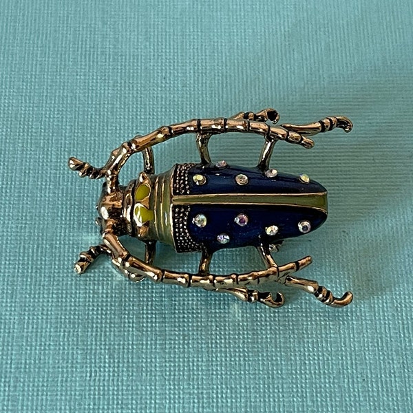 Roach brooch, rhinestone roach pin, blue roach brooch, scarab pin, insect jewelry, beetle brooch, bug pin, blue beetle pin, insect brooch