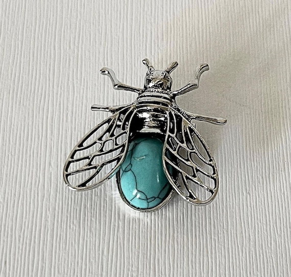 Turquoise fly brooch, insect jewelry, bee jewelry, fly pin, turquoise bumble bee brooch, bee jewelry, fly jewelry, turquoise jewelry, bee