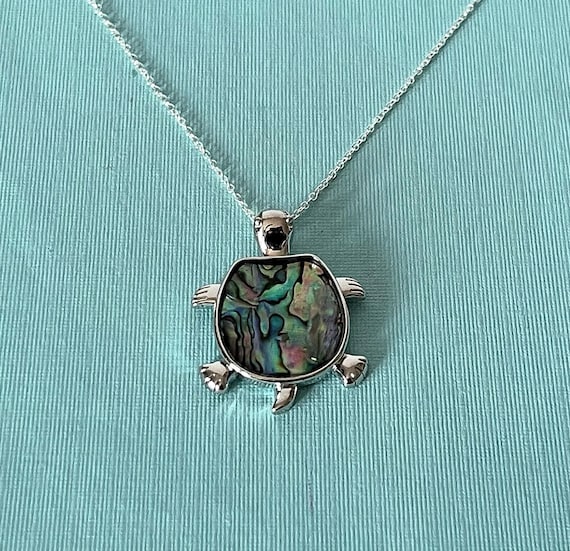 Abalone turtle necklace, 20 inch necklace, green turtle necklace, turtle jewelry, turtle pendant, tortoise necklace, sea turtle, snapping