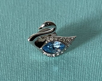 Vintage signed Swarovski swan tie tack, blue crystal Swarovski swan pin, rhinestone swan Swarovski tie tack, swan jewelry, father's day gift