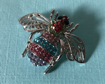 Rhinestone bumble bee pin, multi colored bee pin, bee pin, bee brooch, rhinestone bee pin, bee jewelry, rhinestone bumble bee pin, insect