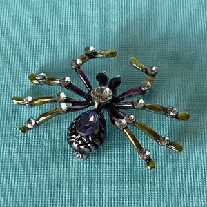 Rhinestone spider brooch, purple spider pin, yellow spider brooch, spider jewelry, tarantula, Halloween spider pin, insect image 2