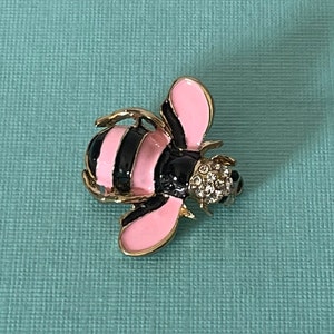 Pink bumble bee brooch, rhinestone bee pin, bee jewelry, pink and black bee pin, rhinestone bumble bee pin honey bee brooch, pink bee brooch