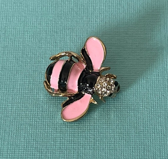 Pink bumble bee brooch, rhinestone bee pin, bee je
