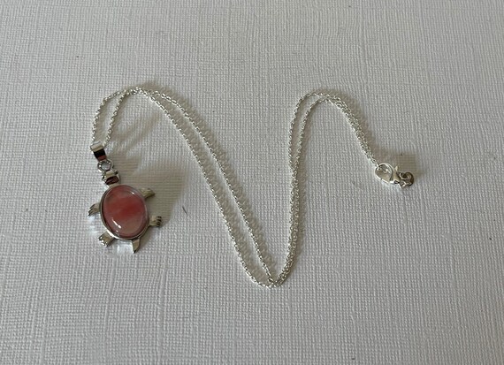 Cherry quartz turtle necklace, 20" turtle necklac… - image 3