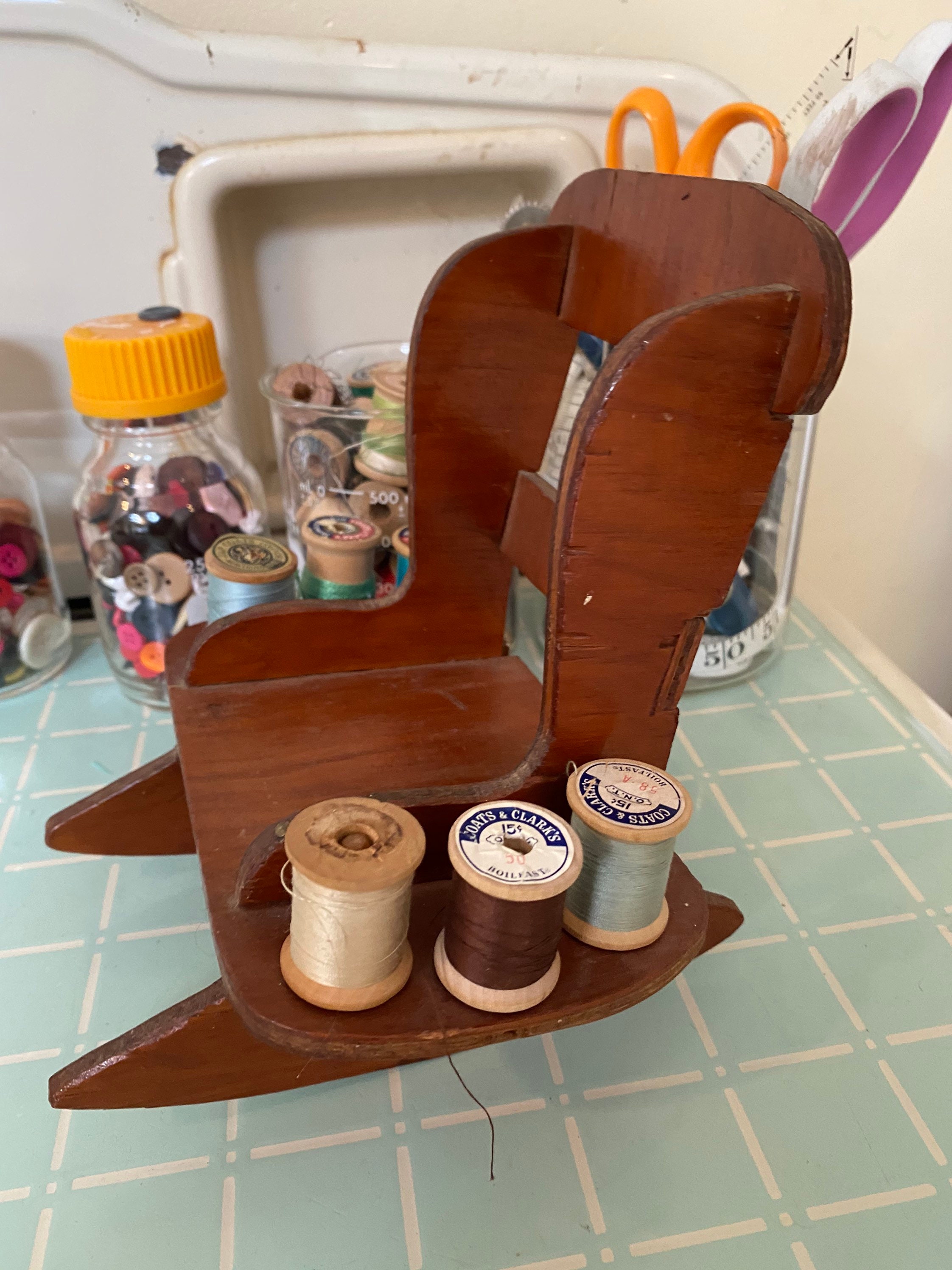 Unique Vintage Rocking Chair Thread Holder Etsy