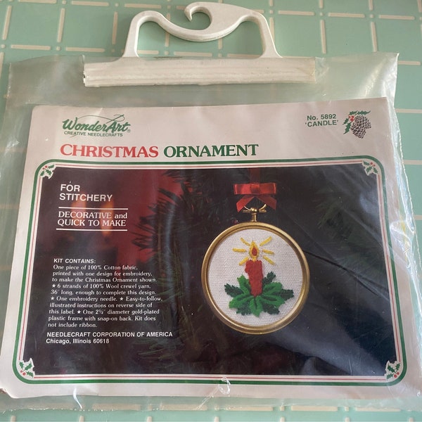 Various Candle/Wreath/Christmas Tree Crewel Mini Ornament Kits with Frame by Wonderart